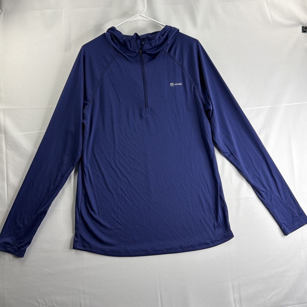 Edge Mens Medium Blue Hooded 1/4 Zip Long Sleeve Swim Shirt Breathable Beach